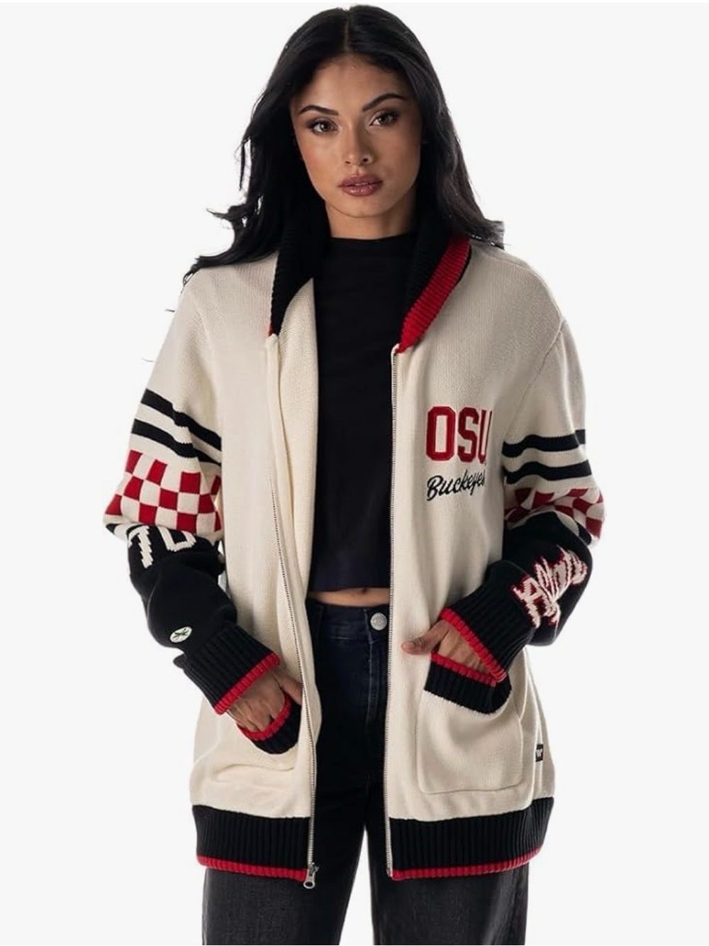 NWT OSU Buckeye Cream & Black Varsity Knit Sweater Size M